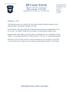 Tift County Schools Press Release